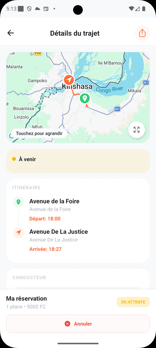 Details du trajet et action reserver