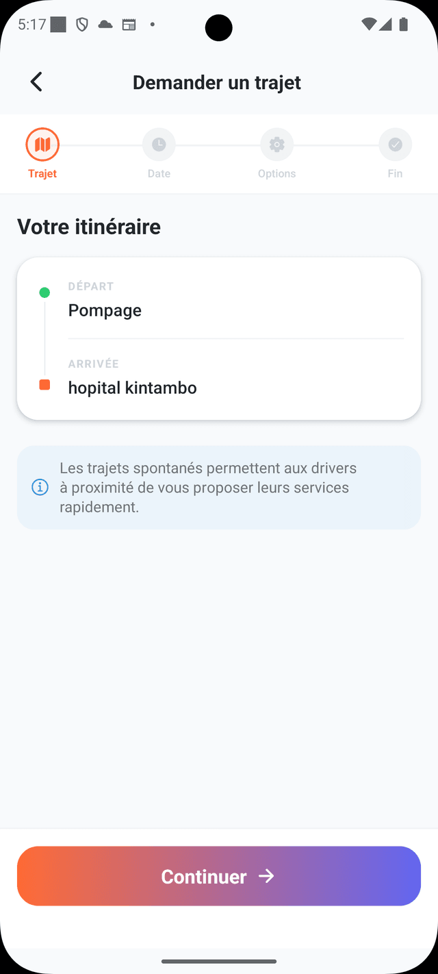 Demander un trajet etape itineraire