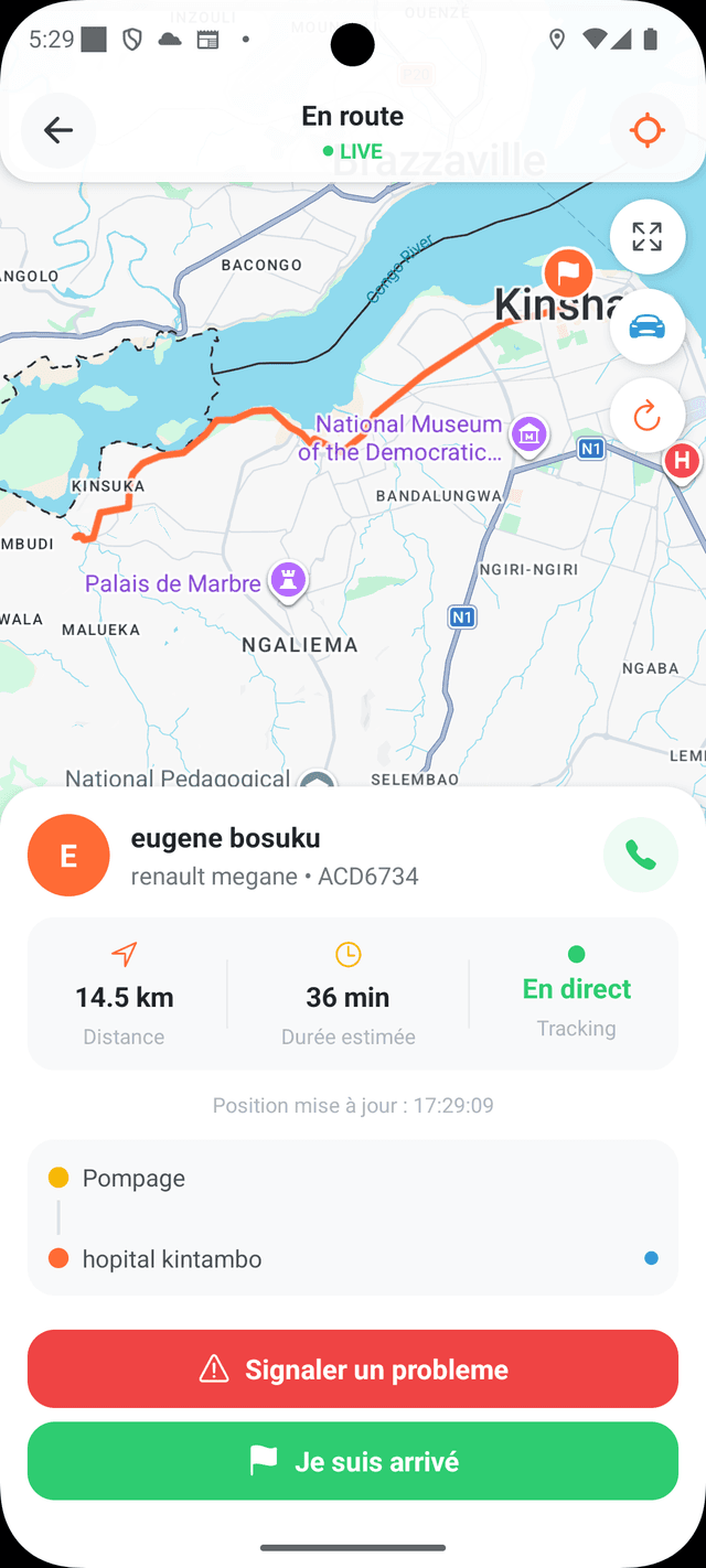 Ecran en route avec suivi et signalement